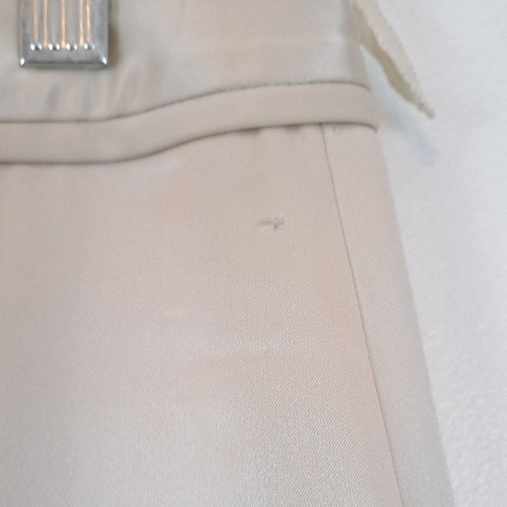 Worth Shiny Silky  Solid Cream Hook Eye Straight Classic Pants Trousers - Picture 6 of 7